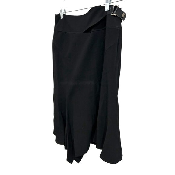 Larry Levine Black Asymmetrical Stretch Skirt With Side Buckle Detail Size 8 - Picture 3 of 9